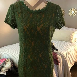 Green and Brown Lace Dress